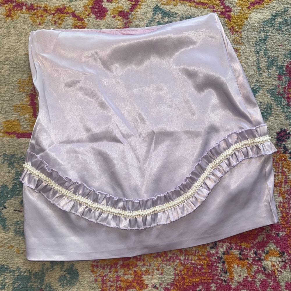 Elegant Lavender Satin Skirt with Ruffle Trim